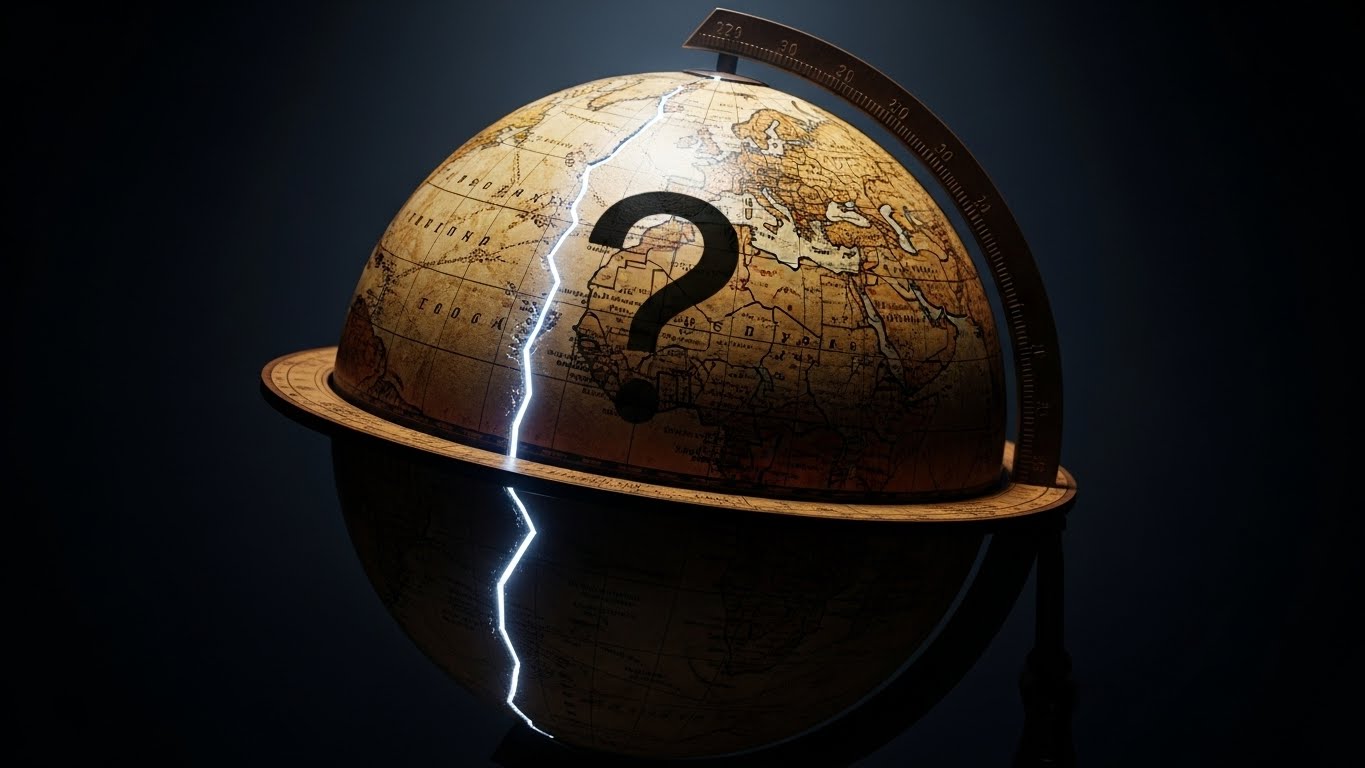 古代文書や地図、遺跡のシルエットなどが中央に配置され、謎めいた雰囲気を演出した歴史・ミステリー系YouTubeサムネイル用画像。暗い背景に強い光が当たり、ドラマチックな印象を与える。